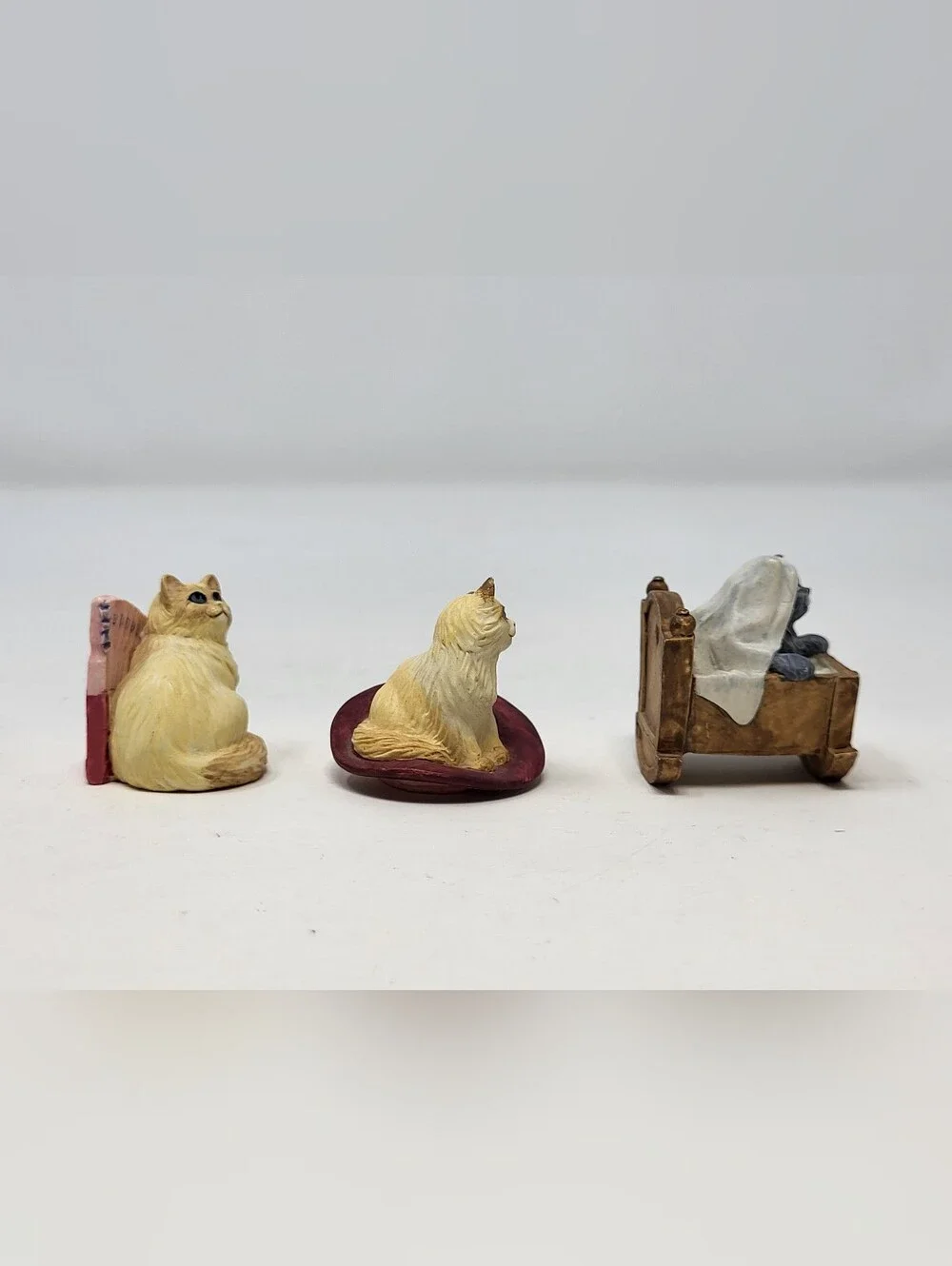 Lenox Miniature Victorian Cat Thimbles Kitty Fan Hat Cradle set of 3